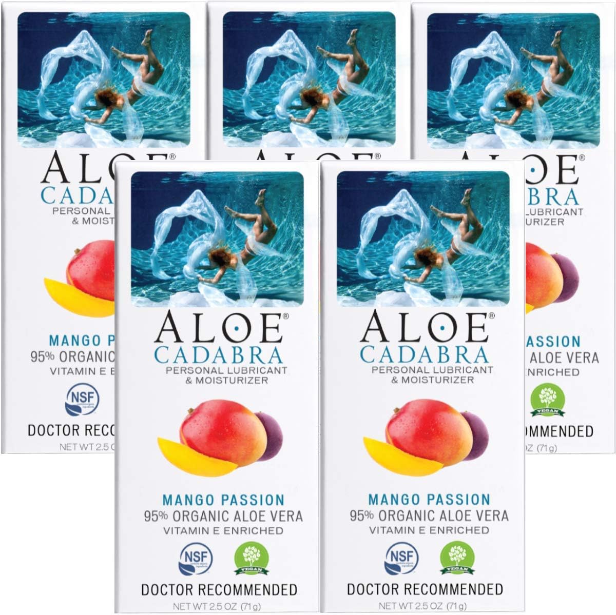 Aloe Cadabra Flavored Personal Lubricant Organic Passion Lube for Women, Men & Couples, Mango Passion 2.5 Ounce (Pack of 5)