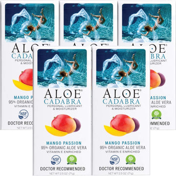 Aloe Cadabra Flavored Personal Lubricant Organic Passion Lube for Women, Men & Couples, Mango Passion 2.5 Ounce (Pack of 5)