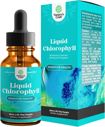 Vegan Liquid Chlorophyll Drops - Super Concentrated Mint Flavored Chlorophyll Liquid Drops - Internal Cleanser Digestive Support Immune Health and Whole Body Detox and Cleanse Support (60 Servings)