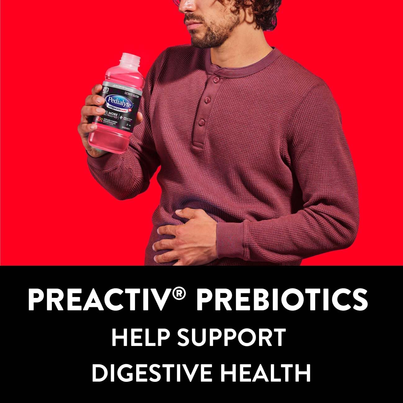 Pedialyte Advancedcare Plus Electrolyte Hydration Drink, Has 33% More Electrolytes And Has Preactiv Prebiotics, Chilled Cherry Pomegranate, 1 Liter