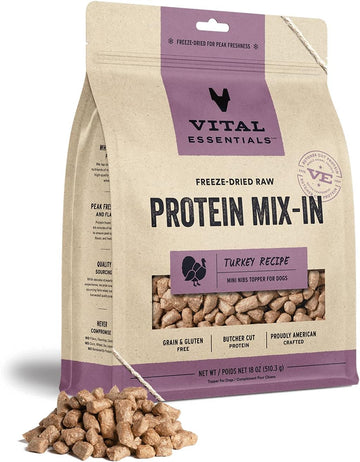 Vital Essentials Freeze Dried Raw Protein Mix-In Dog Food Topper, Turkey Mini Nibs Topper For Dogs, 18 Oz