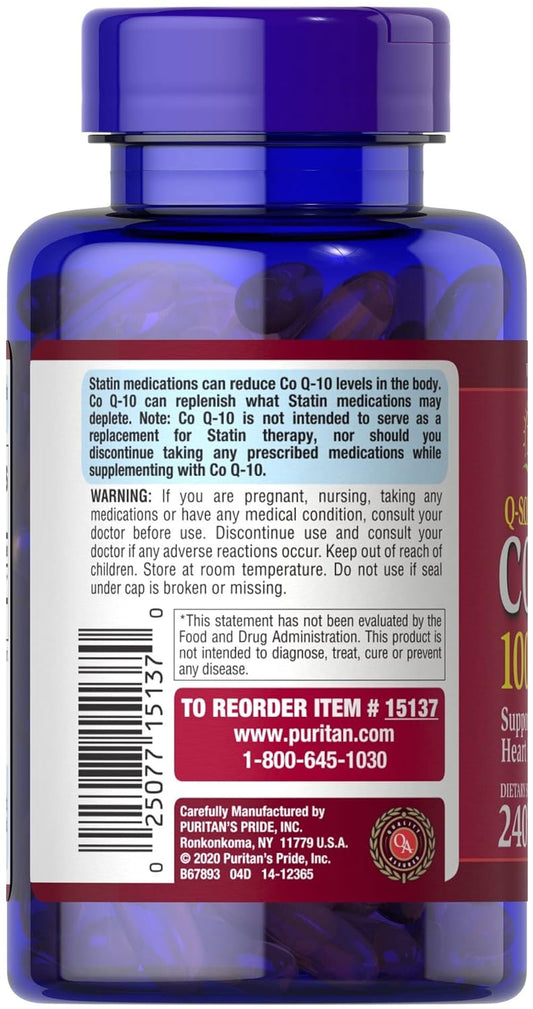 Puritan's Pride Q-SORB Co Q-10 100 mg-240 Rapid Release Softgels