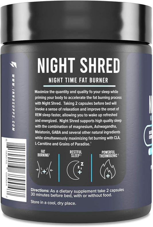 Night Shred Fat Burner And Natural Sleep Support | Ashwaganda, 5-Htp, Cla, Melatonin | Appetite Suppressant | Weight Loss Support Nighttime Fat Burning (60 Vegetarian Capsules)