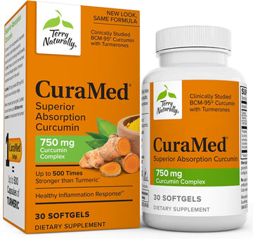 Terry Naturally Curamed 750 Mg Curcumin Complex - 30 Softgels - Superior Absorption Bcm-95 - Non-Gmo, Gluten Free, Halal - 30 Servings