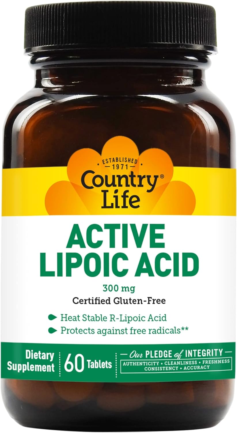 Country Life Active Lipoic Acid, Metabolism Support, 300mg, 60 Tablets, Certified Gluten Free, Certified Vegan