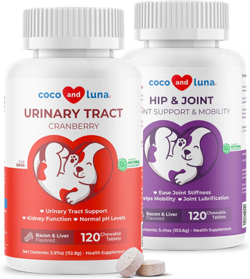 Cranberry & Hip And Joint Support For Dogs Bundle - Urinary Tract Support & Joint Health With Glucosamine, Chondrointin & Msm