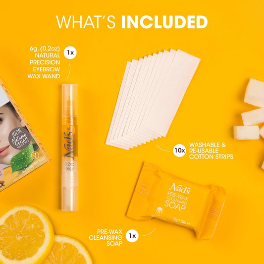 Nad'S Natural Precision Eyebrow Wax Wand, Eyebrow Wax Kit, Sugar Wax, Hypoallergenic, Vegan No-Heat Formula, Includes Wax Pen 6G, 10 Reusable Cotton Strips, 4 Pre-Wax Soap