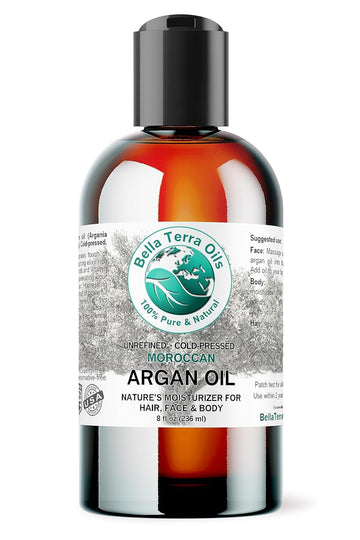 Bella Terra Oils - Argan Oil 8 oz - Pure Moroccan Elixir, Enhances Shine in Hair, Deeply Nourishes Skin, Perfect Oil for Curly Hair