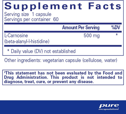 Pure Encapsulations L-Carnosine | Amino Acid Supplement For Joints, Brain, Antioxidants, Heart Health, And Exercise* | 60 Capsules