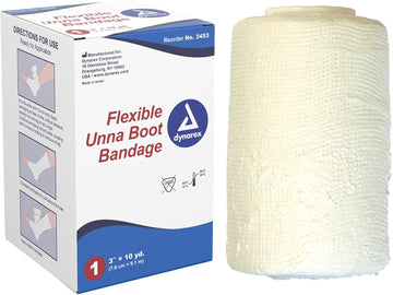 Dynarex Unna Boot Bandage, Individually Packaged, Provides Customized Compression As Treatment For Leg Ulcers With Zinc Oxide, Soft Cast, White, 3” X 10 Yds, 1 Unna Boot Bandage