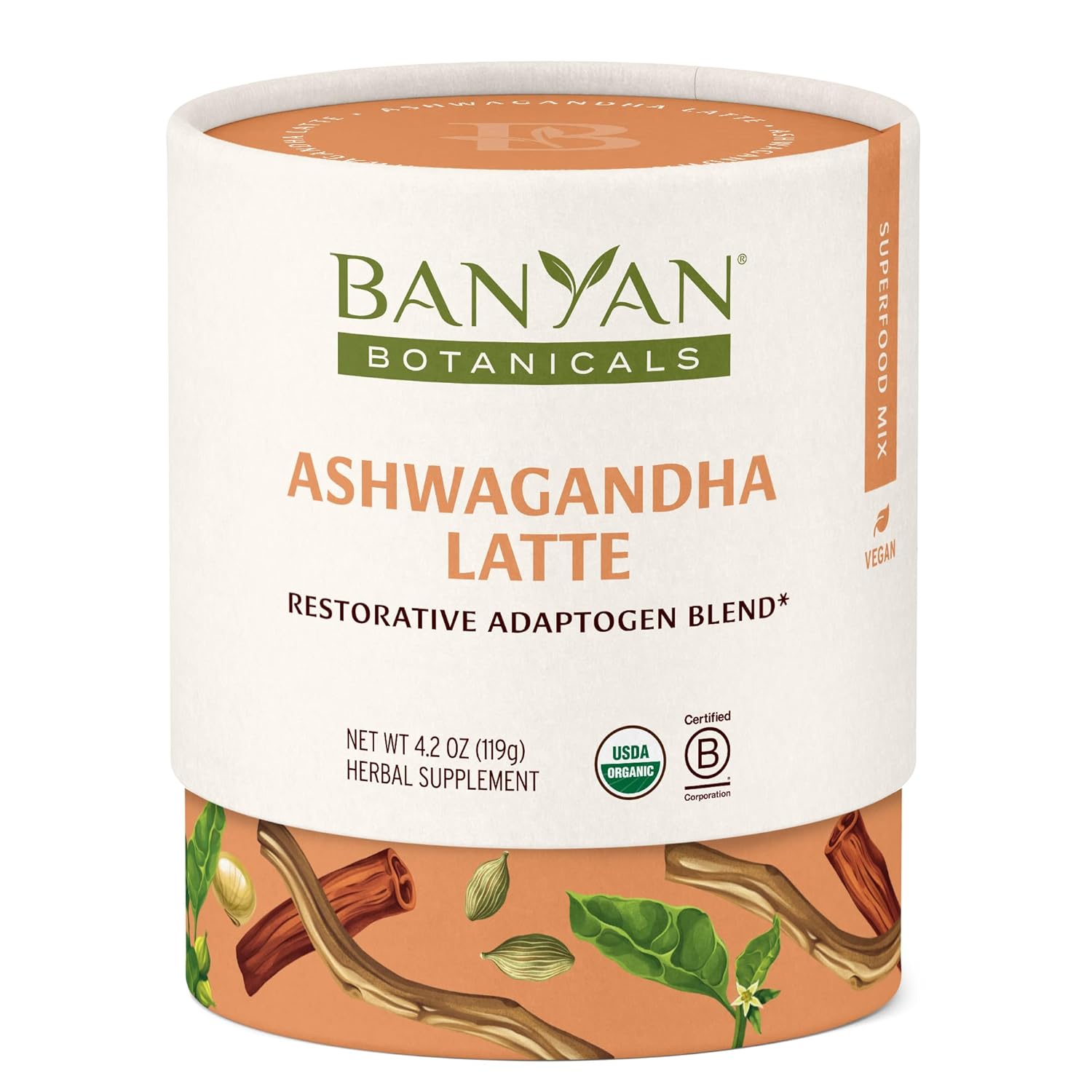 Banyan Botanicals Ashwagandha Latte – Caffeine-Free Organic Herbal Latte Mix – Instant Herbal Adaptogen Drink For Energy, Relaxation, And Nourishment* – 4.2 Oz – Non-Gmo Sustainably Sourced Vegan