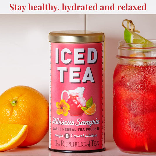 The Republic Of Tea – Hibiscus Sangria Iced Herbal Tea, 8 Large Quart-Sized Iced Tea Pouches, Naturally Caffeine Free