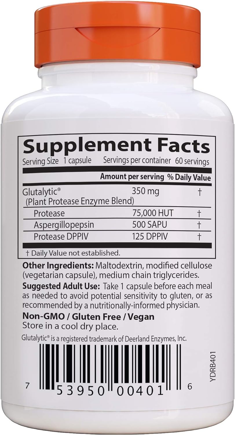 Doctor's Best Gluten Rescue with Glutalytic, Non-GMO, Vegan, 60 Count (Pack of 1)