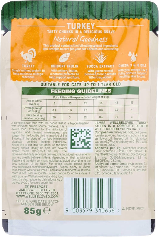 James Wellbeloved Kitten Grain-Free Turkey in Gravy 12 Pouches, Hypoallergenic Wet Cat Food, Pack of 1 (12x85 g)?04JWC6