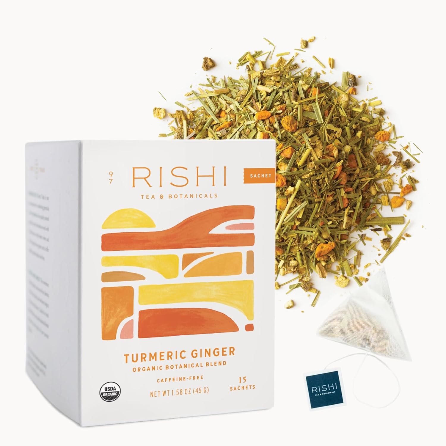 Rishi Tea Organic Caffeine Free Tea Bags, Turmeric Ginger, 15Count