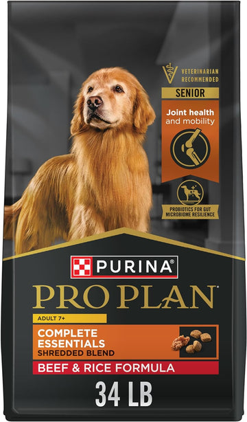 Purina Pro Plan Adult 7 Plus Complete Essentials Shredded Blend Beef and Rice Formula High Protein Dog Food for Senior Dogs - 34 lb. Bag