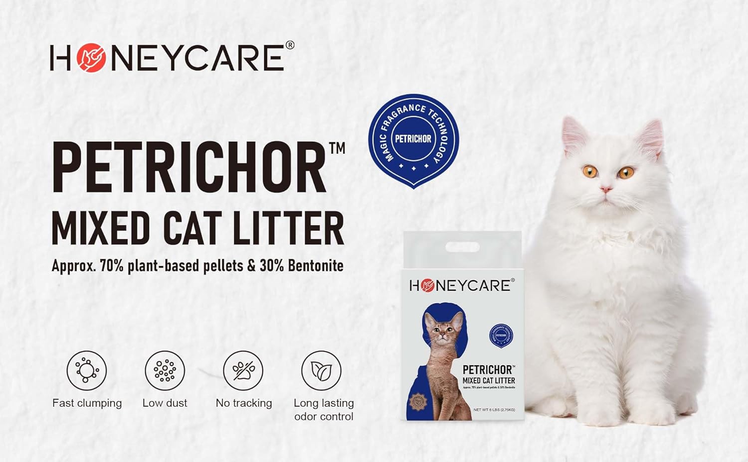 HONEY CARE Petrichor Mix Cat Litter I Tofu Cat Litter I Nature Plant-Based Pellets and Bentonite Sustainable Cat Litter I Low-Dust Qucik Clumping Superior Odor Control, 6 Lbs : Pet Supplies