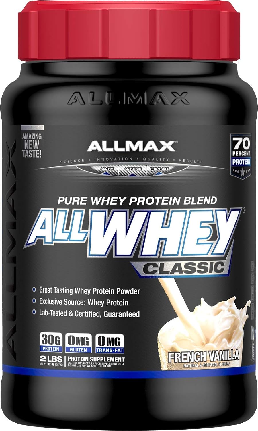 ALLMAX Classic ALLWHEY, Vanilla - 2 lb - 30 Grams of Protein Per Scoop