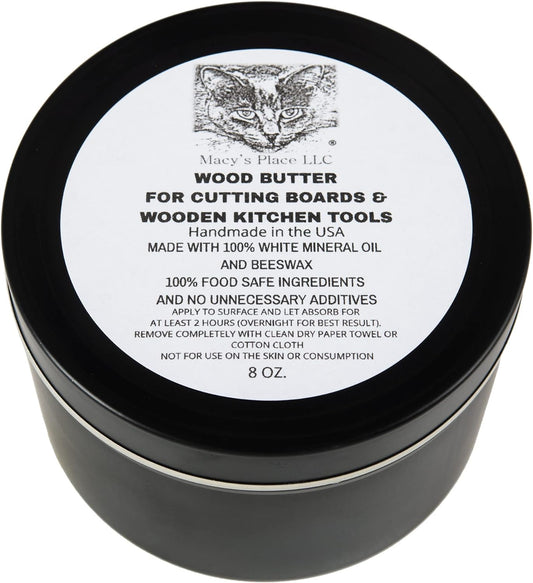 Wood Butter Cutting Board Wax - 8 oz - Conditioner for Butcher Block and Wooden Kitchen Tools. Macy;s Place Food Grade Mineral Oil and Beeswax for Wooden Tools. Support Animal Rescue