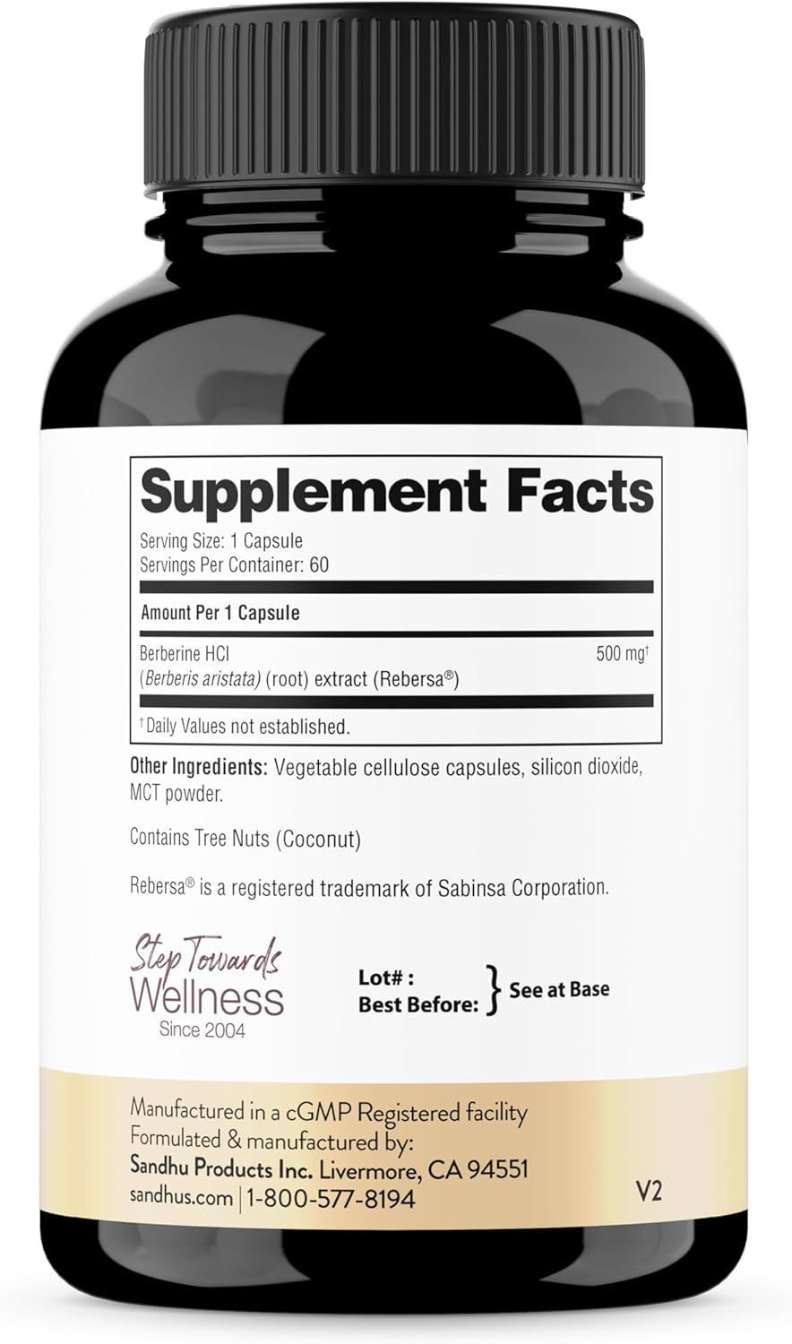 Sandhu'S Berberine Hcl Supplement 500Mg Per Capsule With 97% Pure Berberis Aristata Extract| 60 Count| Supports Weight Management & Healthy Energy Levels| Made In Usa, Vegetarian, Non-Gmo, Gluten Free : Health & Household