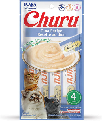 INABA Churu Lickable Purée Natural Cat Treats (Tuna Recipe, 4 Tubes)