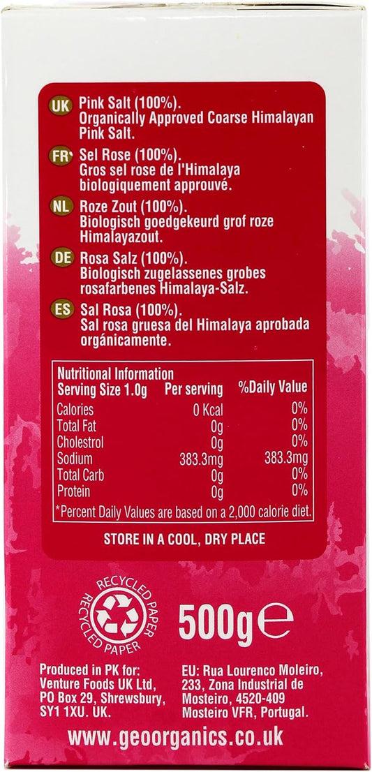 Geo Organics Pure Himalayan Pink Salt Crystals 500G (Pack Of 6) | 100% Natural Salt & Unrefined | Harvested Using Sustainable & Eco-Friendly Practices - Contains 84 Minerals (Coarse Pink Salt)