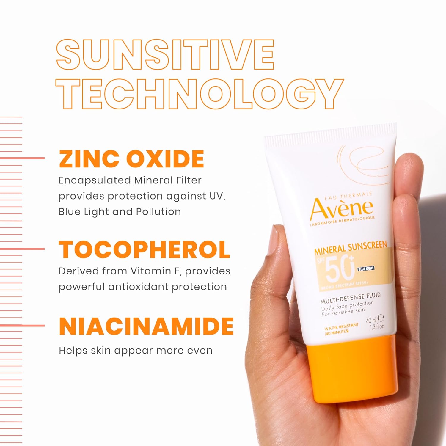 Avène Mineral Sunscreen Multi-Defense Fluid Tinted Spf 50+, Clean Formula Sunscreen For Sensitive Skin, Reef Friendly, Natural Tint, Non-Whitening, Antioxidant Protection, 1.3 Fl Oz : Beauty & Personal Care