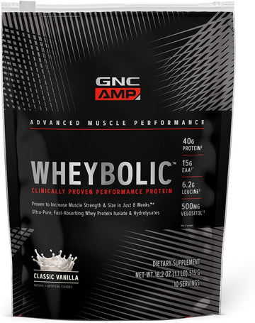 Gnc Amp Wheybolic Protein Powder | Targeted Muscle Building And Workout Support Formula | Pure Whey Protein Powder Isolate With Bcaa | Gluten Free | Classic Vanilla | 10 Servings