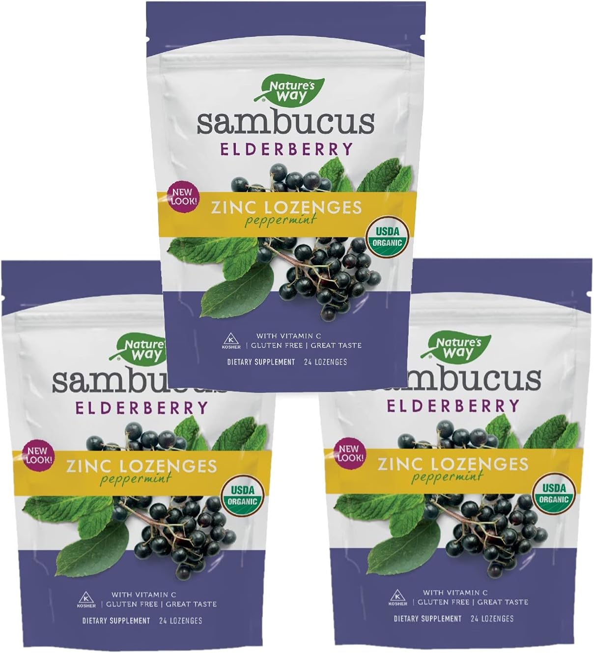Natures Way Sambucus Zinc Lozenges With Elderberry And Vitamin C, Peppermint Flavored, 24 Lozenges