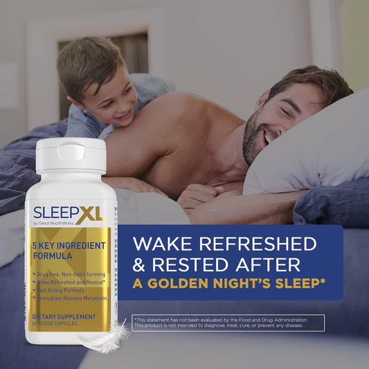 SleepXL Sleep Supplement Non-Habit-Forming Formula - Fall Asleep Faster & Sleep Longer - 5 key ingredients include Melatonin, L-Theanine, Chamomile, Magnesium & Vitamin B6 (60 Capsules, 30 Servings)