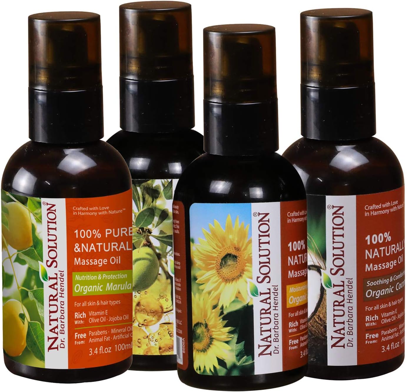 Natural Solution Aromatherapy Top 4 Essential Oils,100 % Pure & Natural Massage Oil Gift Set,(Sunflower Oil,Argan Oil,Marula Oil,Cocnut Oil)
