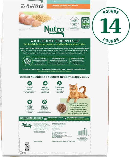 Nutro Wholesome Essentials Indoor Dry Cat Food, Chicken & Brown Rice Recipe, 14 Lbs