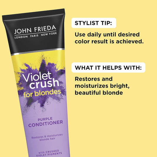 John Frieda Violet Crush Purple Conditioner, Conditioner For Brassy Blonde Hair, With Violet Pigments, 8.3 Ounce