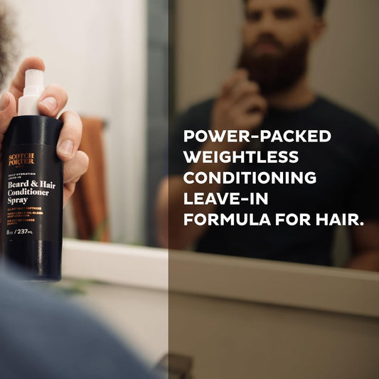 Scotch Porter Leave-in Conditioner Spray for Men | Daily Hydration Leave-In Beard & Hair Conditioner Spray | Non-Toxic Ingredients, Free of Parabens, Sulfates & Silicones |8oz – 2 Pack