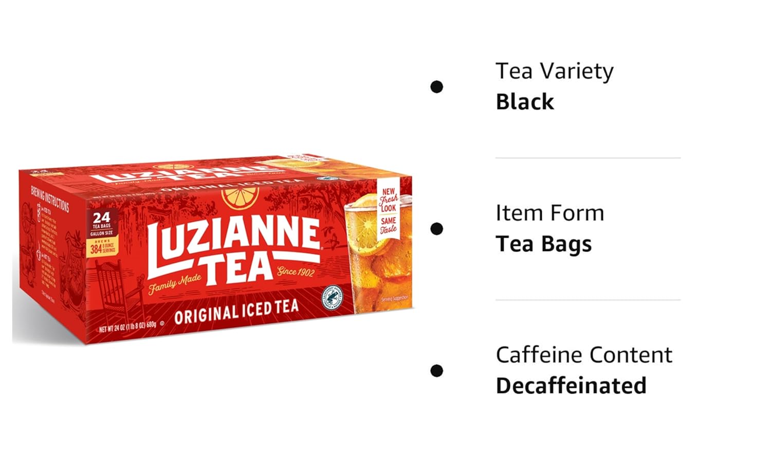 Luzianne Unsweetened Iced Tea Bags, Gallon Size, 24Ct Box (Pack Of 1)