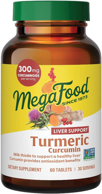 Megafood Turmeric Curcumin Extra Strength - Liver Support - Turmeric Curcumin With Black Pepper And Milk Thistle Extract - Vegan - Made Without 9 Food Allergens - 90 Tabs (45 Servings)