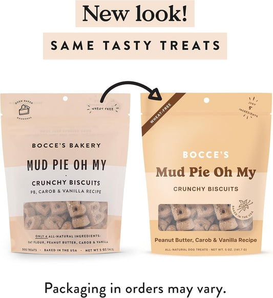 Bocce'S Bakery Oven Baked Mud Pie Oh My Treats For Dogs, Everyday Wheat-Free Dog Treats, Made With Real Ingredients, All-Natural Pb, Carob & Vanilla Biscuits, 5 Oz