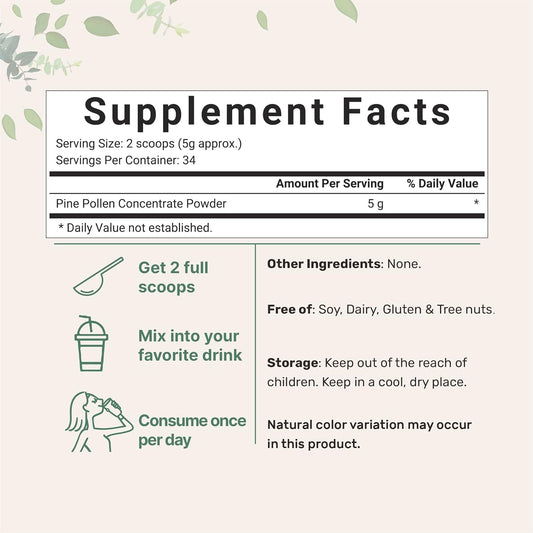 Micro Ingredients Pure Pine Pollen Powder, 6 Ounce, Wild Harvest An Broken Cell Wall, Supports Immune System Health, Boosts Energy, Antioxidant & Androgenic, No Gmos, Vegan Friendly