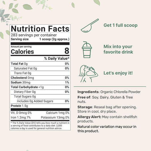 Micro Ingredients Organic Chlorella Powder, 20 Ounces | Broken Cell Wall For Complete Absorption | Raw Superfood Supplement, Rich In Protein & Vitamins | Non-Gmo, Vegan, Non-Irradiated