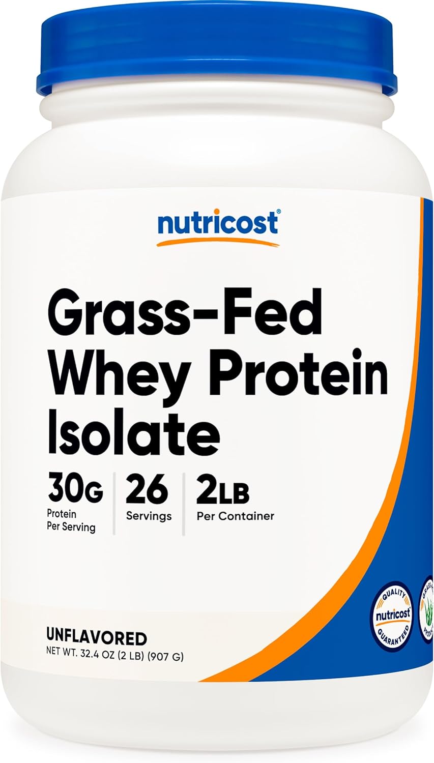 Nutricost Grass-Fed Whey Protein Isolate (Unflavored) 2Lbs - Non-Gmo, Gluten Free, Pure Protein