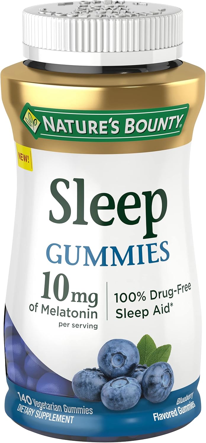 Nature'S Bounty 10 Mg Melatonin Gummy, 100% Drug Free Sleep Supplement, 10 Mg, Blueberry, 140 Ct