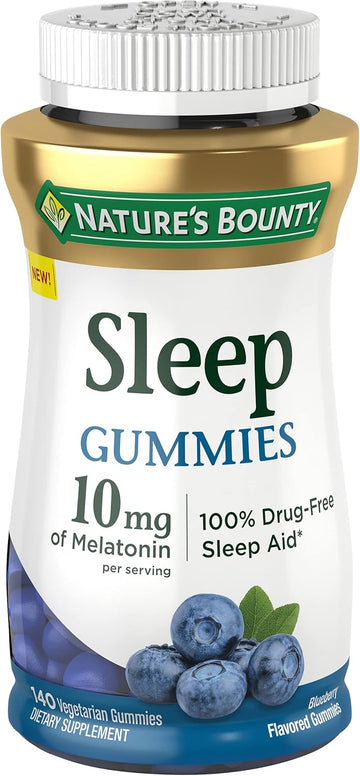Nature'S Bounty 10 Mg Melatonin Gummy, 100% Drug Free Sleep Supplement, 10 Mg, Blueberry, 140 Ct