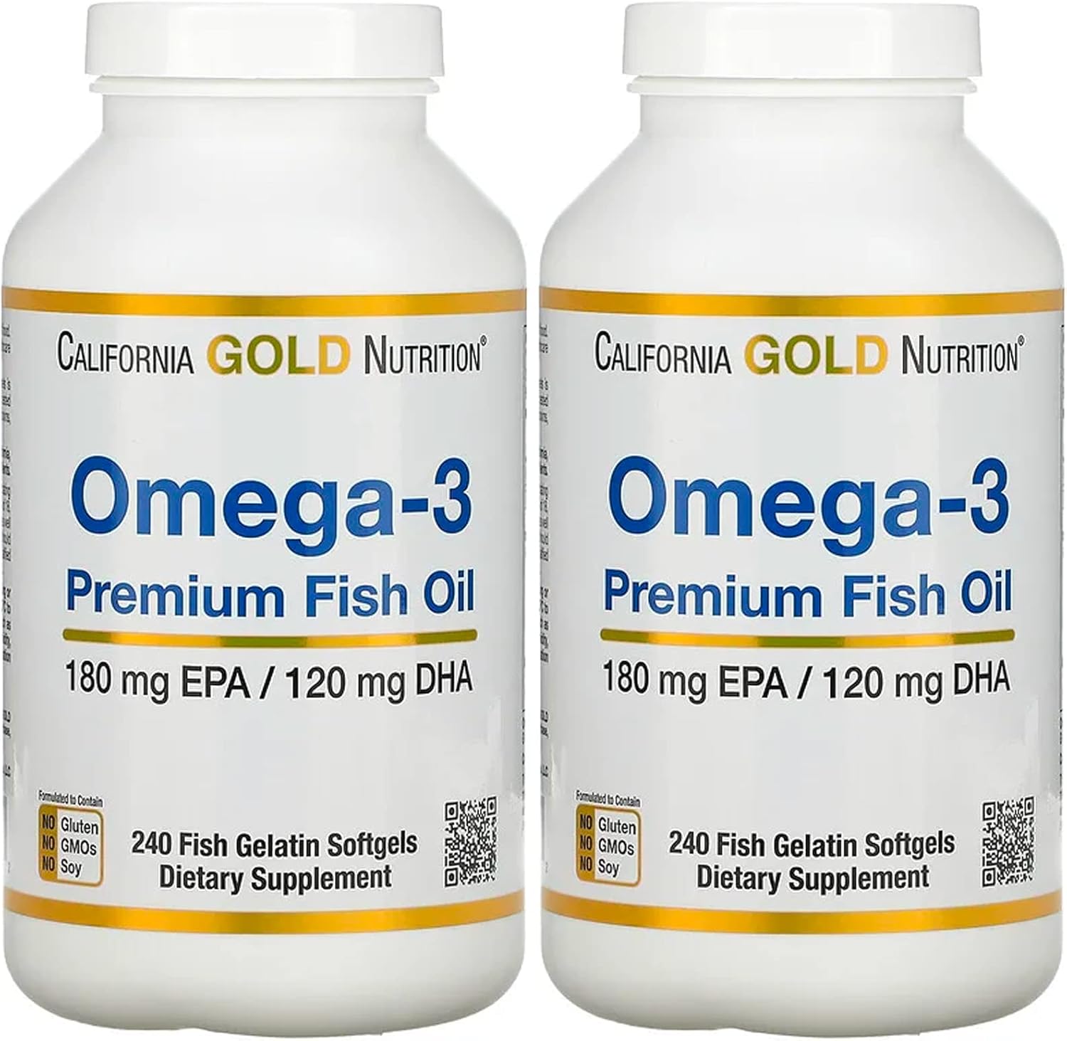 California Gold Nutrition Premium Fish Oil, Omega-3, 180 Mg Epa, 120 Mg Dha, Concentrated Triglyceride Form, 240 Fish Gelatin Softgels, 2 Pack