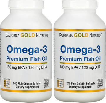 California Gold Nutrition Premium Fish Oil, Omega-3, 180 Mg Epa, 120 Mg Dha, Concentrated Triglyceride Form, 240 Fish Gelatin Softgels, 2 Pack