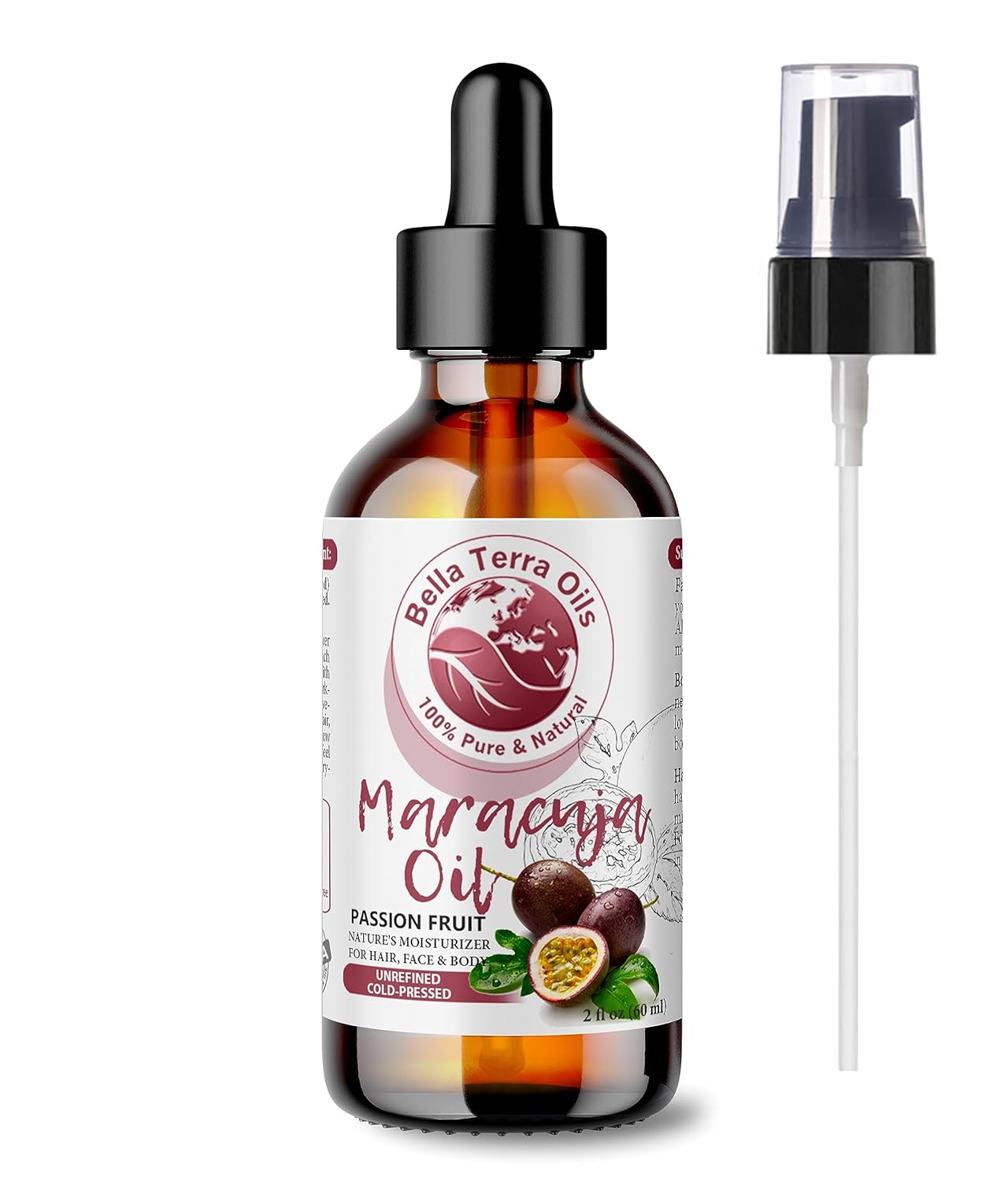 Bella Terra Oils - Maracuja (Passion Fruit) Oil 2oz - Cold-Pressed Excellence, Rich in Vitamin C & Linoleic Acid, Perfect Blend for Smooth & Lustrous Skin