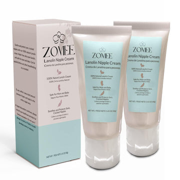 Zomee 2 PACK Lanolin Nipple Cream for Breastfeeding, 100% Natural Ingredient, 1.41 Ounces, Safe for Mom and Babies, Soothes & Protects Sore, Cracked Nipples - Discomfort Relief from Nursing