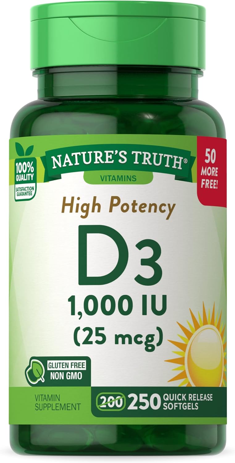 D3 1000 Iu | 250 Softgels | Essential Vitamin D | Non-Gmo & Gluten Free High Potency Supplement | By Nature'S Truth