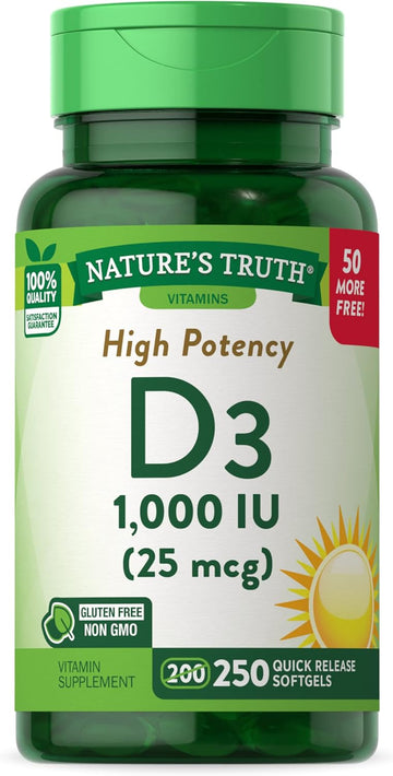 D3 1000 Iu | 250 Softgels | Essential Vitamin D | Non-Gmo & Gluten Free High Potency Supplement | By Nature'S Truth