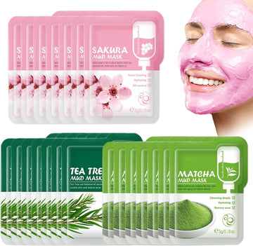 Veroa 21 Pieces Clay Mask - Natural Cherry Blossom/Tea Tree/Green Tea Face Mask - Deep Cleansing Anti Aging Brightening Hydrating Face Mask For All Skin Types Face Masks Skincare - 5G*21