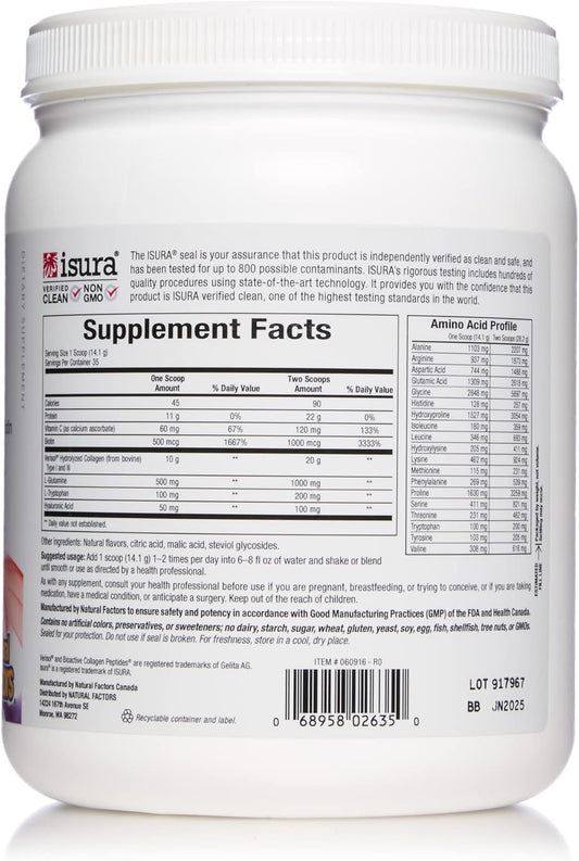 Natural Factors, Total Body Collagen, Bioactive Peptides Powder for Healthy Skin, Hair & Joints, Pomegranate, 1.s
